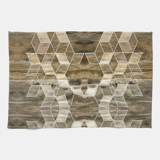 ファームハモダンウス茶色の木幾何学模様 キッチンタオル (横)