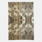 ファームハモダンウス茶色の木幾何学模様 キッチンタオル (縦)