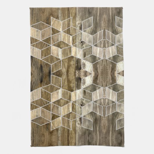 ファームハモダンウス茶色の木幾何学模様 キッチンタオル (縦)