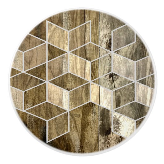 ファームハモダンウス茶色の木幾何学模様 セラミックノブ (正面)