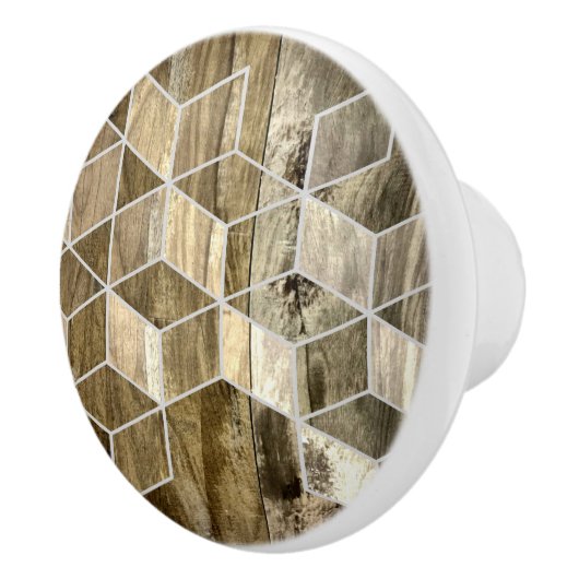 ファームハモダンウス茶色の木幾何学模様 セラミックノブ (右)