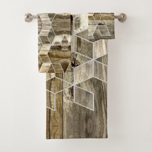 ファームハモダンウス茶色の木幾何学模様 バスタオルセット (インサイチュ)