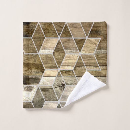 ファームハモダンウス茶色の木幾何学模様 バスタオルセット (ウォッシュタオル)