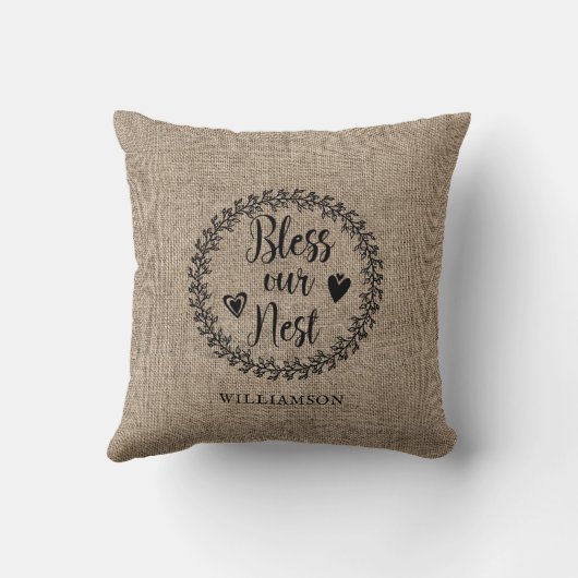 ファームハモダンウス賛美私たちのネストファミリー名 クッション (裏面)