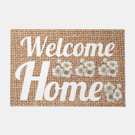 ファームハモダンウスburlapナチュラルフラワー恋人文字 ドアマット