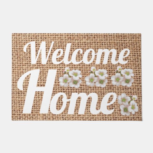 ファームハモダンウスburlapナチュラルフラワー恋人文字 ドアマット (正面)