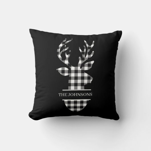 ファームハモノグラムのウス黒白の格子毛ディアー クッション (正面)