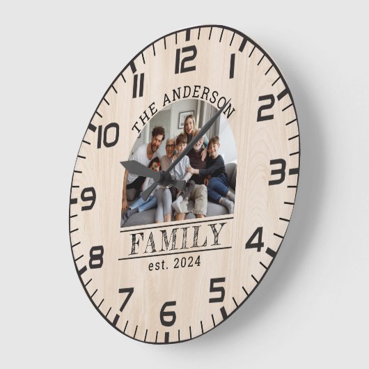 ファームハ素朴ウカスタムド写真&ファミリー名 ラージ壁時計 (傾斜)