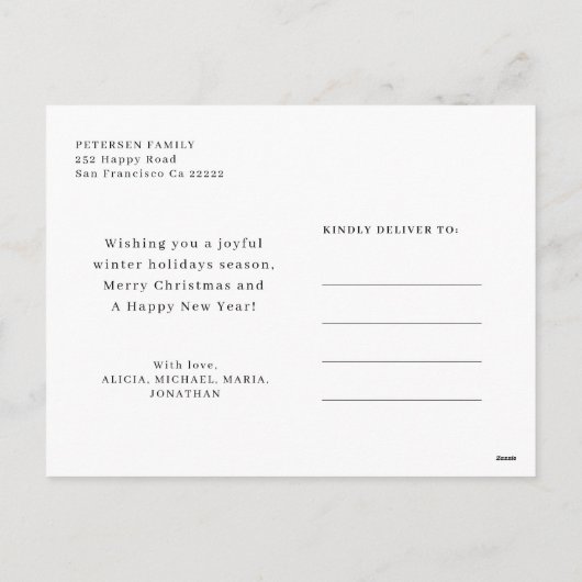 ファームハ素朴ウスのクリスマス恵み3枚の写真ネイビー シーズンポストカード (裏面)