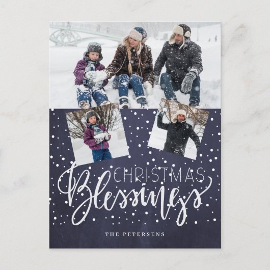 ファームハ素朴ウスのクリスマス恵み3枚の写真ネイビー シーズンポストカード (正面)