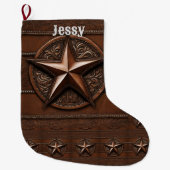 ファームハ素朴ウスウエスタンカントリーパーソナライズされた ラージクリスマスストッキング (正面)