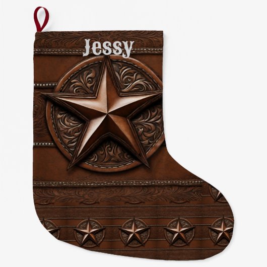 ファームハ素朴ウスウエスタンカントリーパーソナライズされた ラージクリスマスストッキング (正面)