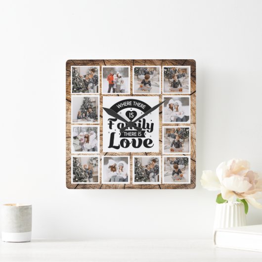 ファームハ素朴ウスカスタムフォトコラージュ スクエア壁時計 (ホーム)