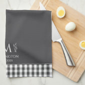 ファームハ素朴ウスカスタムモノグラムチャコールグレー キッチンタオル (四つ折り)