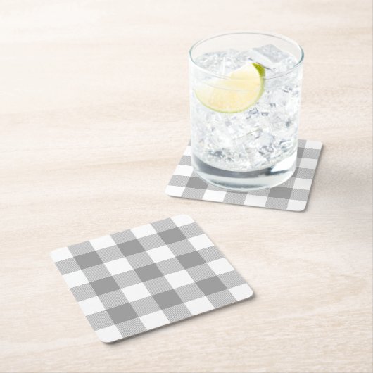 ファームハ素朴ウスグレーバッファローチェックプレイド スクエアペーパーコースター (インサイチュ)