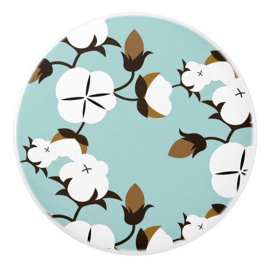 ファームハ素朴ウスコットンフラワーズ&ティール（緑がかった色） セラミックノブ (正面)