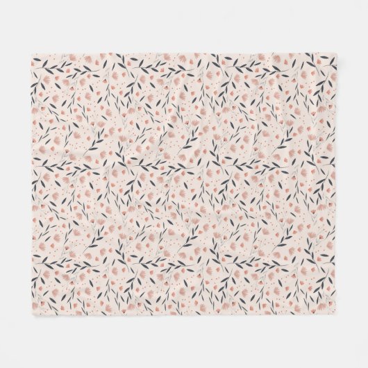 ファームハ素朴ウスコーラル花模様 フリースブランケット (正面(横))