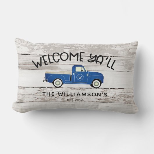 ファームハ素朴ウススタイルヴィンテージトラックファミリー名 ランバークッション (正面)