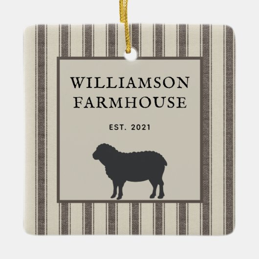 ファームハ素朴ウススタイル羊フォトクリスマス セラミックオーナメント (正面)