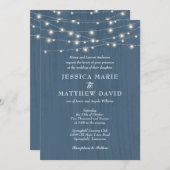 ファームハ素朴ウスダスティブルーフェアリーライツ結婚ズ 招待状 (正面/裏面)