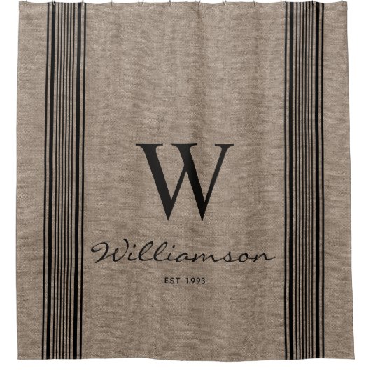 ファームハ素朴ウスチキングストライプホテルバーラップモノグラム シャワーカーテン (正面)