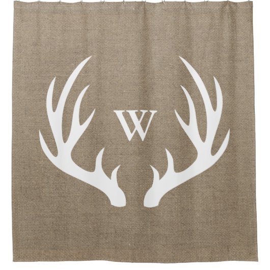 ファームハ素朴ウスチックディアー〔雄ジカの〕枝角&バフェイクラップ シャワーカーテン (正面)