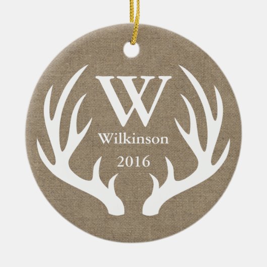 ファームハ素朴ウスディア〔雄ジカの〕枝角ファミリーフォト セラミックオーナメント (正面)