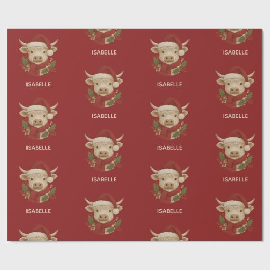 ファームハ素朴ウスハイランドカウズとサンタハット ラッピングペーパー (フラット)