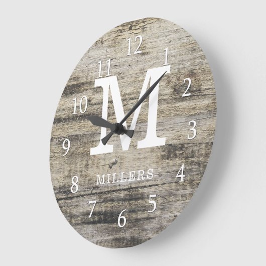 ファームハ素朴ウスパーソナライズされたウッドモノグラム ラージ壁時計 (傾斜)