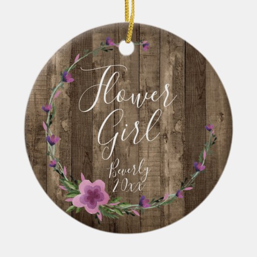 ファームハ素朴ウスパーソナライズされたフラワーガールキープサケ セラミックオーナメント (正面)