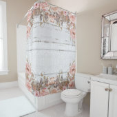 ファームハ素朴ウスピンクカントリーフローラグレーウッド シャワーカーテン (インサイチュ)