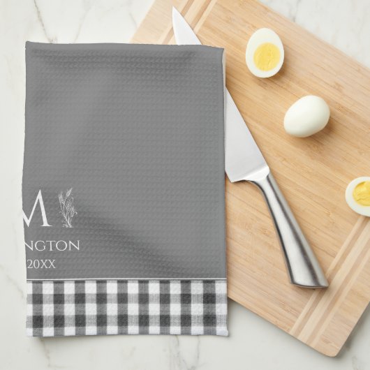 ファームハ素朴ウスファミリーネームモノグラムグレー キッチンタオル (四つ折り)