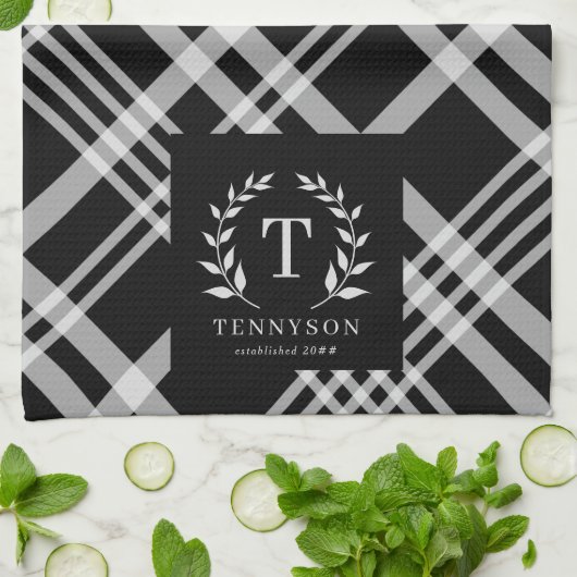 ファームハ素朴ウスファミリーネームモノグラムリース キッチンタオル (折り畳み)