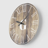 ファームハ素朴ウスフェイクバーンウッド&ホワイトモノグラム ラージ壁時計 (傾斜)