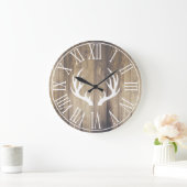 ファームハ素朴ウスフェイクバーンウッド&〔雄ジカの〕枝角 ラージ壁時計 (ホーム)