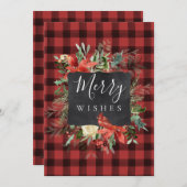 ファームハ素朴ウスブラックレッドチェックプレイドクリスマス シーズンカード (正面/裏面)