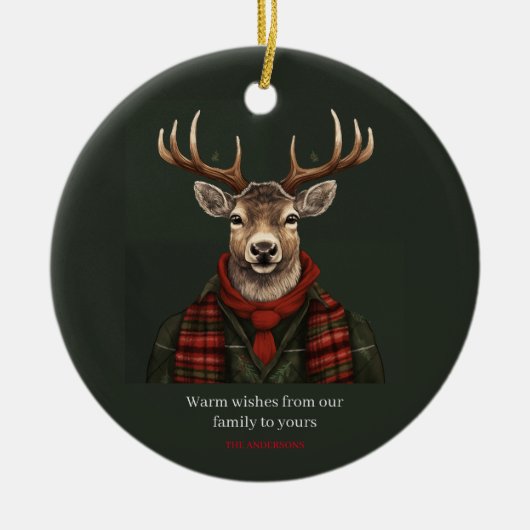 ファームハ素朴ウスプライド鹿とグリーン セラミックオーナメント (正面)
