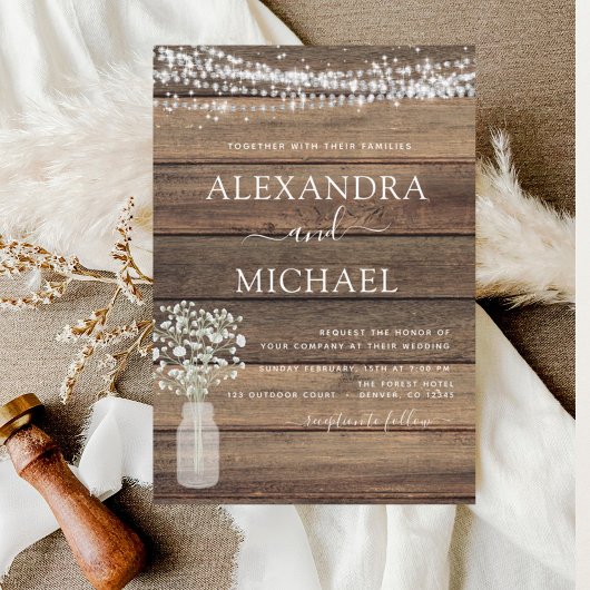 ファームハ素朴ウスベビーズブレスジャー結婚ズ 招待状