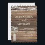 ファームハ素朴ウスベビーズブレスジャー結婚ズ 招待状<br><div class="desc">木の素朴背景に赤ちゃんの息の結婚式招待状のファームハウスのストリングライトと瓶 – 特別な結婚式の日のお祝いのための国のファームハウスのスパークルと美しくエレガント、スクリプトのタイポグラフィを含むモダン。</div>