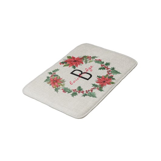 ファームハ素朴ウスポインセチアリース名クリスマス バスマット (アングル)