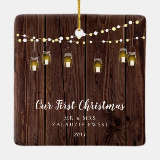 ファームハ素朴ウスメイソンジャール初めてのクリスマス セラミックオーナメント (裏面)