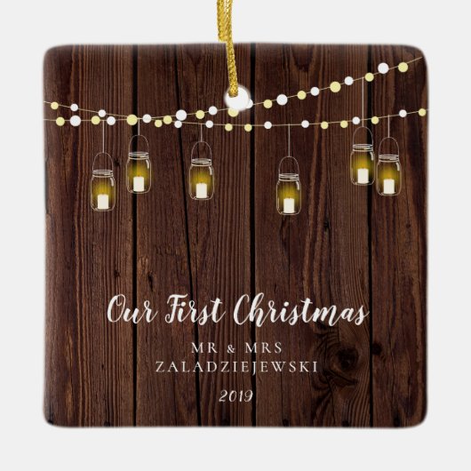 ファームハ素朴ウスメイソンジャール初めてのクリスマス セラミックオーナメント (正面)