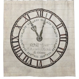 ファームハ素朴ウスローマ数字時計タイポグラフィ シャワーカーテン