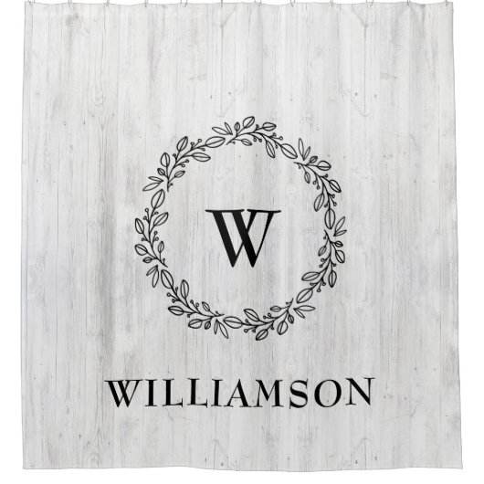 ファームハ素朴ウスローレルリースモノグラムの名 シャワーカーテン (正面)