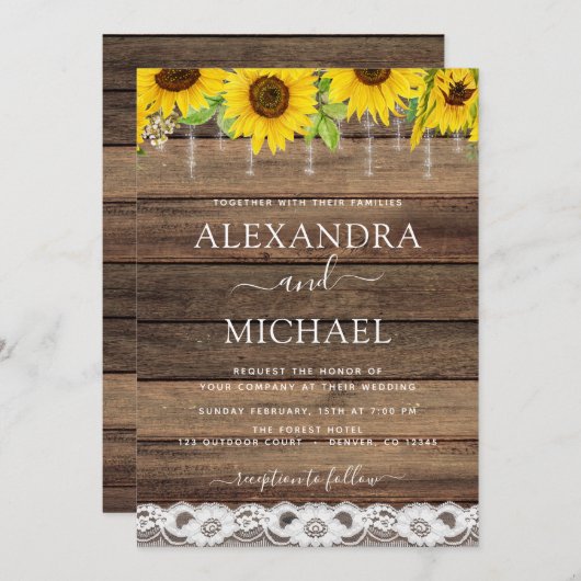 ファームハ素朴ウスンフラワー素朴ウッド結婚ズ 招待状 (正面/裏面)