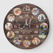 ファームハ素朴ウス家族フォトコラージモノグラム ラージ壁時計 (正面)