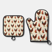 ファームハ素朴ウス水色の鶏チキン 鍋つかみ&鍋敷きセット (正面)