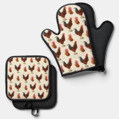 ファームハ素朴ウス水色の鶏チキン 鍋つかみ&鍋敷きセット (正面/裏面)