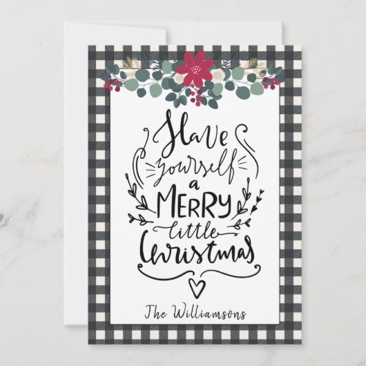 ファームハ素朴ウス白黒プレイドクリスマスカード 招待状 (正面)