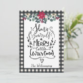 ファームハ素朴ウス白黒プレイドクリスマスカード 招待状 (スタンド正面)